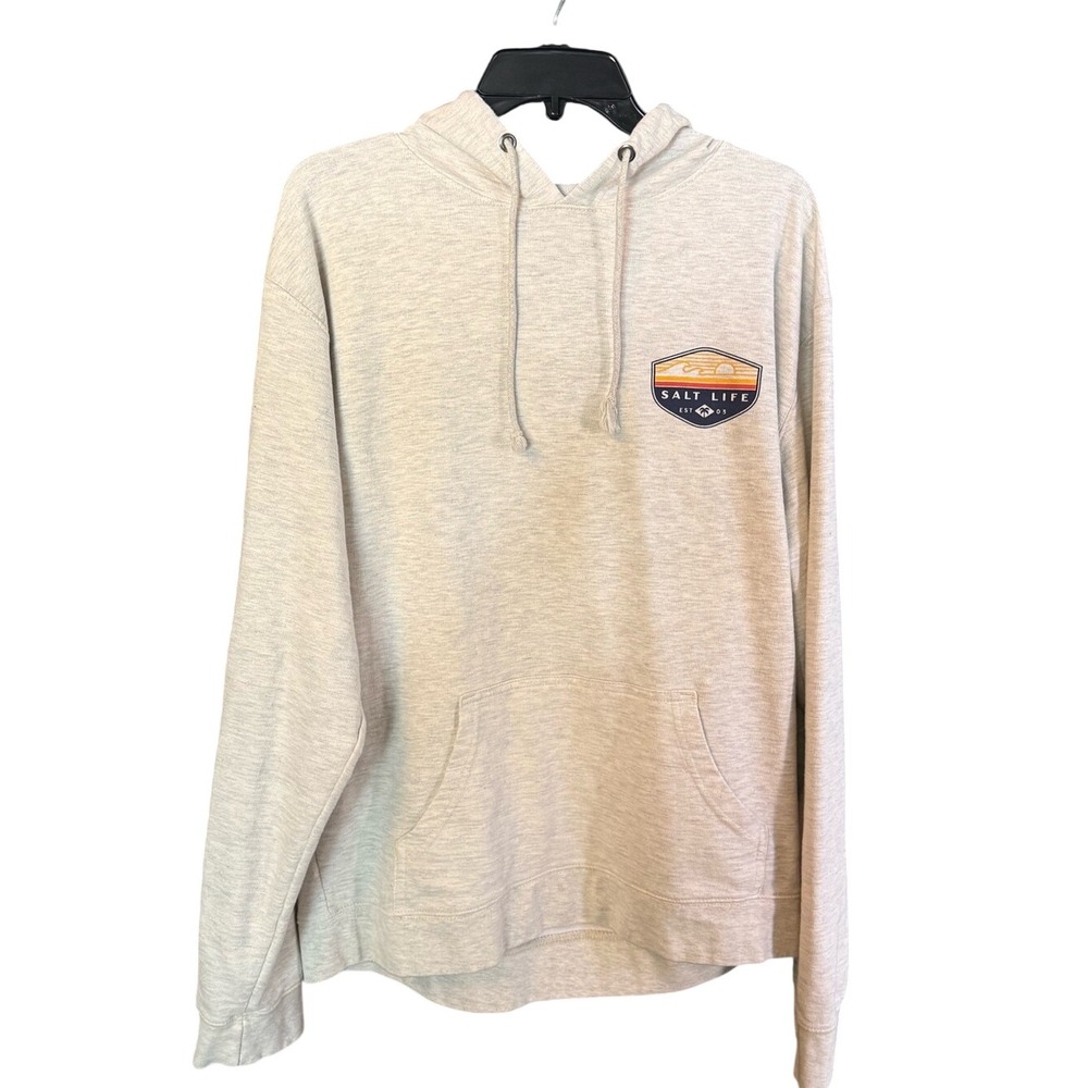 Salt Life Mens 2XL Oatmeal Heather Graphic Hoodie Live Salty Sunset Logo